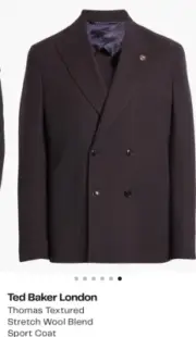 Ted Baker “THOMAS” Textured Stretched Wool Blend Double Breasted Sport Coat $698