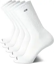 [Calvin Klein] Men's Athletic Socks - Cushion Crew Socks (5 Pack), Size 7-12, White, White, 7-12