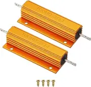 uxcell 100W 0.3 Ohm Aluminum Shell Resistor with Screws, 2 Set Aluminum Housing Resistor Housed Case Wirewound Resistors Screw Tap Power Resistor, Golden