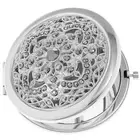 Monet Silver Floral Jewel Crystal Cluster Mid Century Modern Dual Compact Mirror