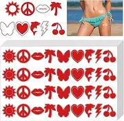 Spakon 720 Pieces Tanning Sunbathing Stickers Perforated Body Self Adhesive Heart Butterfly Lips Tanning Bed Stickers for Face and Beach Accessories 9 Style(Red,Heart)