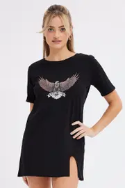 Black Tee Dress Short Sleeve Graphic Print - Size S, Women's Graphic Tee