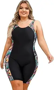 [OLEMEK] Women's Plus Size One Piece Swimsuit UPF 50+ Active Rash Guard One Piece Long Sleeve Swimsuit Zipper Surfing Swimwear