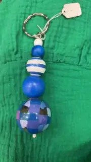 Anna Chandler Bobble Keychain - Blue Check
