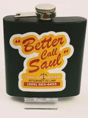 6oz Black Matte Finish Stainless Steel Flask w/ "Better Call Saul" Decal - NEW