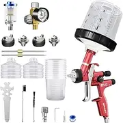 [SPFAST] SP-V1 HVLP Air Spray Gun Kit with 1.3/1.5/1.8MM Nozzle Air Regulator and Filter Car Paint Gun,20 Oz Disposable Paint Cups Automotive Paint Gun for Car,Furniture,Base and Top Coat,Low Overspray