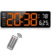 AGSIVO 13 Inch Digital Wall Clock Large LED Display with Remote Control / Automatic Brightness / Indoor Temperature / Da