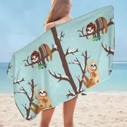 Funny Wintery Sloths Microfiber Beach Towel