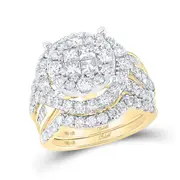 14k Yellow Gold Princess Round Diamond Bridal Wedding Ring Set 3 Cttw