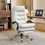 SJZNOI Office Chair High Back Reclining Gaming Chair with Foot Rest Executive Desk Chair Computer Chair Ergonomic Office Chairs Comfortable Leather Work Swivel Chair White