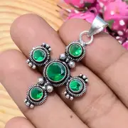 Chrome Diopside Round Gemstone 925 Sterling Silver Handmade Cross Jesus Pendant