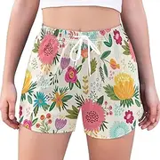 [GuoChe] Running Shorts Beautiful Floral Colorful Comfy Shorts for Women Drawstring Womens Sports Shorts for Work Out