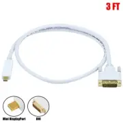 3FT Mini DisplayPort MDP Male to DVI Male Cable Mac Monitor 32AWG Gold Plated