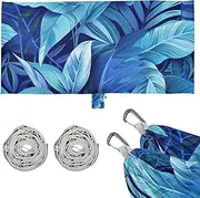 Tropical Leaves Blue Hammocks for Camping with Hanging Rope Swing Hammock for Camping & Hiking Essential