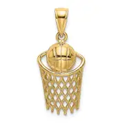 14k Yellow Gold Polished Basketball and Net Charm