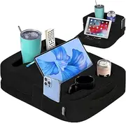 TabCouchCaddy - Couch Cup Holder Tray Pillow - Bed, Couch Caddy, Sofa, RV & Car - Holds Drinks, Snacks, Remotes, Phones, Kindle, Tablet | Bed Cup Holder (Black)