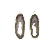 Single Bail Natural Geode Slice Gemstone Silver Plated DIY Connector Pair