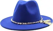 [Dcvmvmn] Men and Women Classic Fedora Hat with Pearl Tassel Chain Woolen Jazz Hat Big Brim Hat Flat Panama Hat, 09, One Size