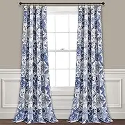 Lush Decor Sydney Light Filtering Window Curtain Panels, Pair, 52" W x 84" L, Navy & White - Botanical Garden - Country Cottage Home Decor - Floral Curtains for Bedroom, Living Room, & Dining Room