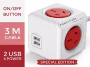 Allocacoc Powercube, 4 Power Outlet, 2 USB, 3 m, On/Off Button SPECIAL EDITION