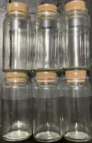 6 Small Glass Jar with Cork Lid 4.25in