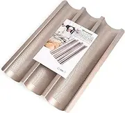 Baguette Pans for Baking 15" x 11", Carbon Steel 3 Loaf Nonstick Baguette Baking Tray for French & Italian Perforated French Bread Pan