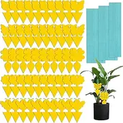 50 Pack Fruit Fly Trap Indoor Yellow Dual Sided Gnat Trap-Sticky Fly Trap-Fruit Fly Trap with Twist Ties,H HOME-MART Insect Catcher Sticky Board for Mosquitoes, Houseplant, Garden