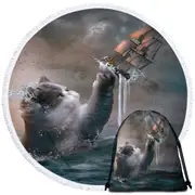 Cool and Hilarious Funny the Kraken Cat Round Beach Towel