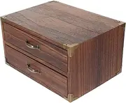 HOMOCONO Box Vintage Wooden Drawer Storage Box for Desktop Organization Stylish and Compact Desk Tidy with Two Drawers for Home Elegant and Practical Design