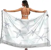 [RPLIFE] Sea Star White Sarong Coverups Women Swimwear Tassel Beach Sarong Wraps for Women, Large, Sea Star White, Medium