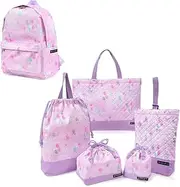 COLORFUL CANDY STYLE NU308200 Kindergarten Entrance School Entrance 6-Piece Set, Lesson Bag, Shoe Case, Drawstring Bag, Gymnastics Clothing Bag, Lunch Bag, Cup Bag, Small Items, Rucksack, Pastel