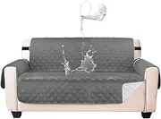 CosiNst Waterproof Sofa Cover 3 Seater Sofa Protectors Cover for Living Room Non Slip Furniture Cover for Dogs/Pets, Checked Pattern Thick Quilted, with Elastic Straps (3 Seaters, Grey)