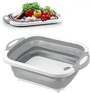 Collapsible Cutting Board - Portable Multi-Purpose Dish Tub - Washing and Draining Fruits and Veggies with Food-Grade Sink Storage - Multifunctional Basket for BBQ, Picnic,Camping and Sink (Grey)