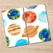 Glass Chopping Board Worktop Saver Planets Colourful Watercolour 2x30x52