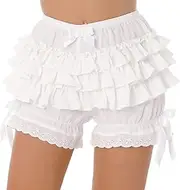 [TiaoBug] Lolita Bloomer Shorts for Women Cute Cotton Lace Pants Bowknots Layered Ruffled Pumpkin Pants