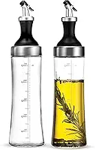 FineDine Superior Glass Oil and Vinegar Dispenser, Modern Olive Oil Dispenser, Wide Opening for Easy Refill and Cleaning, Clear Lead Free Glass Oil Bottle, Bpa Free Pouring Spouts, 18 Oz. Cruet Set (
