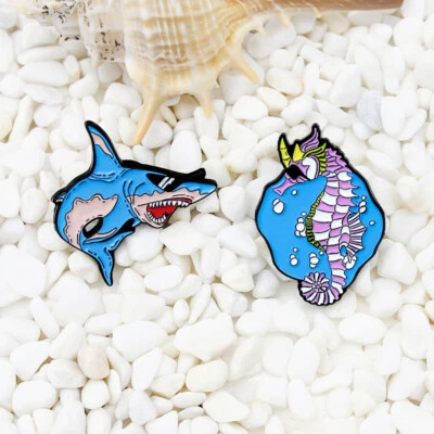 Hippo brooch with sunglasses Shark brooch with sunglasses Enamel pins Lapel p ^