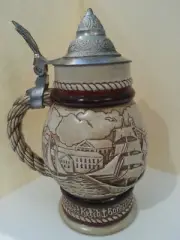 Avon Handcrafted 1977 Brazilian Lidded Beer Stein Mug w Ornate Metal Top #47060