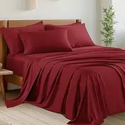 Shilucheng 6-Piece Sheets Set，Rayon Derived from Bamboo_ Sheets, Cooling & Breathable Bed Sheets, Silky Bedding Sheets & Pillowcases, 16 Inch Deep Pockets(Queen,Burgundy)