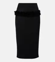 [McQueen] McQueen Buttoned lace-trimmed wool pencil skirt AU 6 black