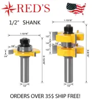 REDS Y76315-8 - 1-1/4" X 1/2" 2 Bit Tongue and Groove Router Bit Set 1/2" Shank