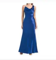 AIDAN AIDAN MATTOX Womens Blue Lined Crystal Strap Silky Royal Blue Gown Size 16