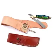 Straight Razor , Handmade Damascus Shaving Razor, With Leather Strop And Cove