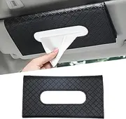 Dewkou Pack-1 Car Sun Visor Tissue Holder, 9" x 4.9" x 0.7" PU Leather Waterproof Tissue Box, Car Storage Paper Rack with Tissue Paper Universal for Most Cars SUVs (Black)