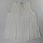Alice + Oliva Pleated Chiffon Blouse Off White Floral Sleeveless Womens Medium