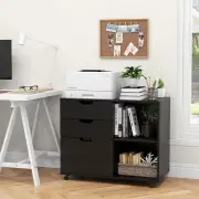 Costway3-Drawer File Cabinet Mobile Printer Stand Cabinet with Adjustable Shelf-Black