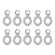 10pcs Rhinestones Letter Charm, Alphabet O Pendants Slide Beads Charm, Silver