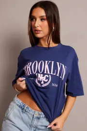 Blue Graphic Tee Short Sleeve - Size XS, Women's Graphic Tee