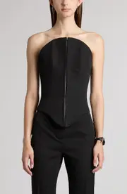 McQueen Strapless Wool Corset Top in Black at Nordstrom, Size 6 Us