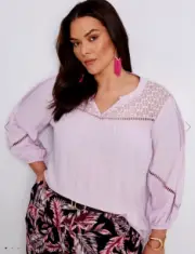 Autograph Top Plus Size 22 Blouse Shirt Tunic Lace Viscose Pink 3/4 Sleeve R$105